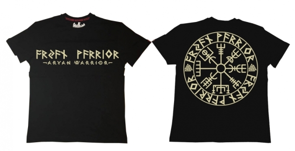 Premium Shirt - Aryan Warrior - Vegvisir Runenschrift - schwarz/beige