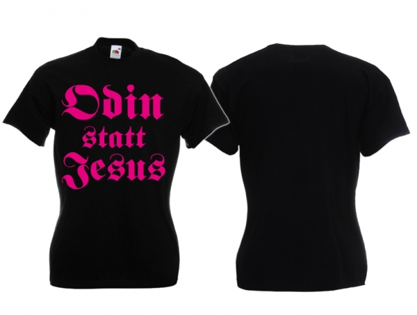 Frauen T-Shirt - Odin statt Jesus - Motiv 3 - schwarz/pink