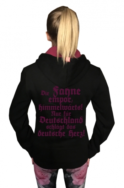 Druck18 Premium - Frauen Kapuzenjacke - Deutsches Herz - schwarz